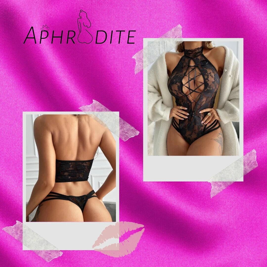 Women Sexy Lace Lingerie Set Nightwear Thong Tie Neck Ladies Underwear Bodysuit