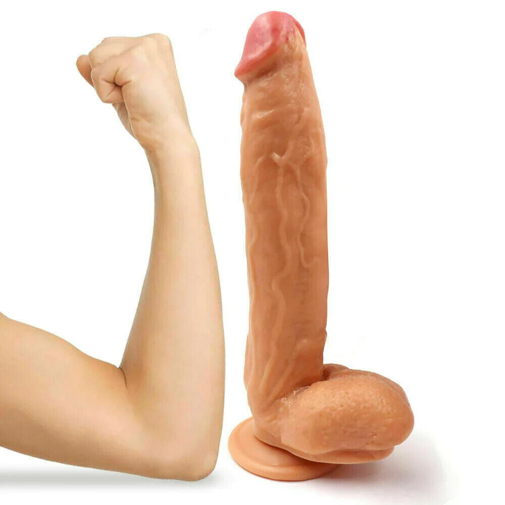 Immense & Girthy 12 Inch Realistic Suction Cup Dildo Real Feel Shaft & Balls