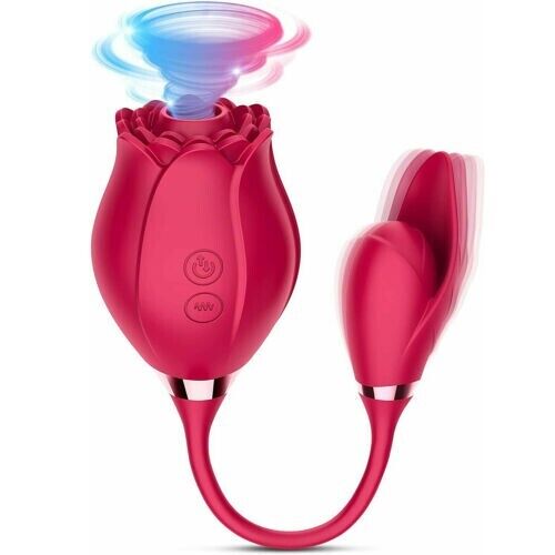 Rose 2 in 1 Clit Oral Licking Sucking & G-spot Vibrator Dildo Bullet Sex Toys UK