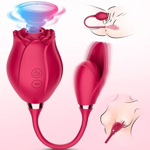 Rose 2 in 1 Clit Oral Licking Sucking & G-spot Vibrator Dildo Bullet Sex Toys UK