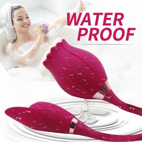 Rose 2 in 1 Clit Oral Licking Sucking & G-spot Vibrator Dildo Bullet Sex Toys UK