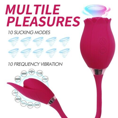 Rose 2 in 1 Clit Oral Licking Sucking & G-spot Vibrator Dildo Bullet Sex Toys UK