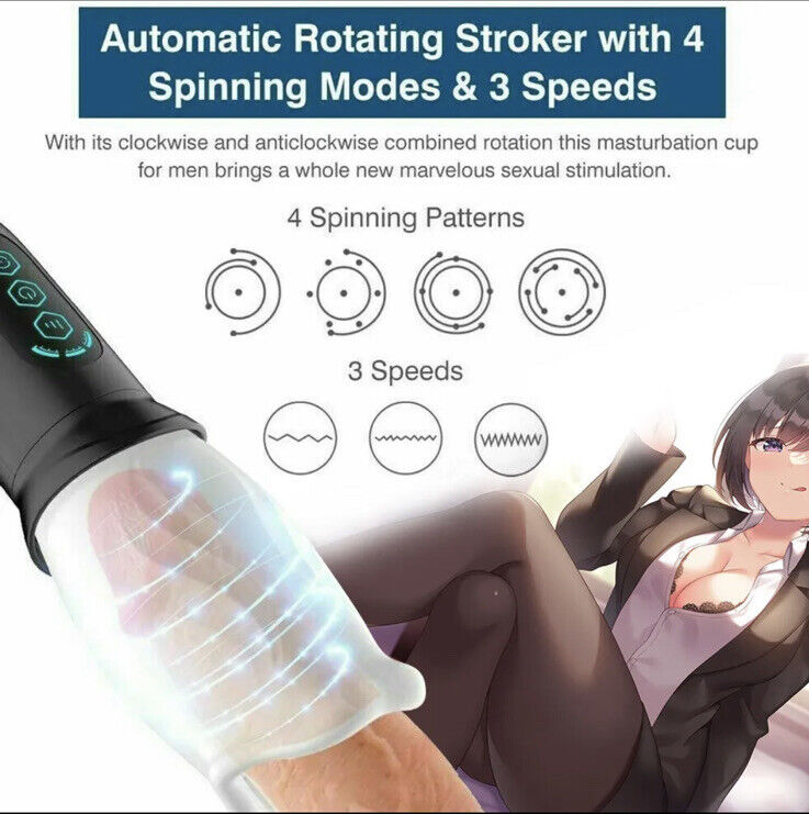 Male Masturbator Automatic 360 Rotating Cup Thrusting Lips Stroker Sex Toy UK