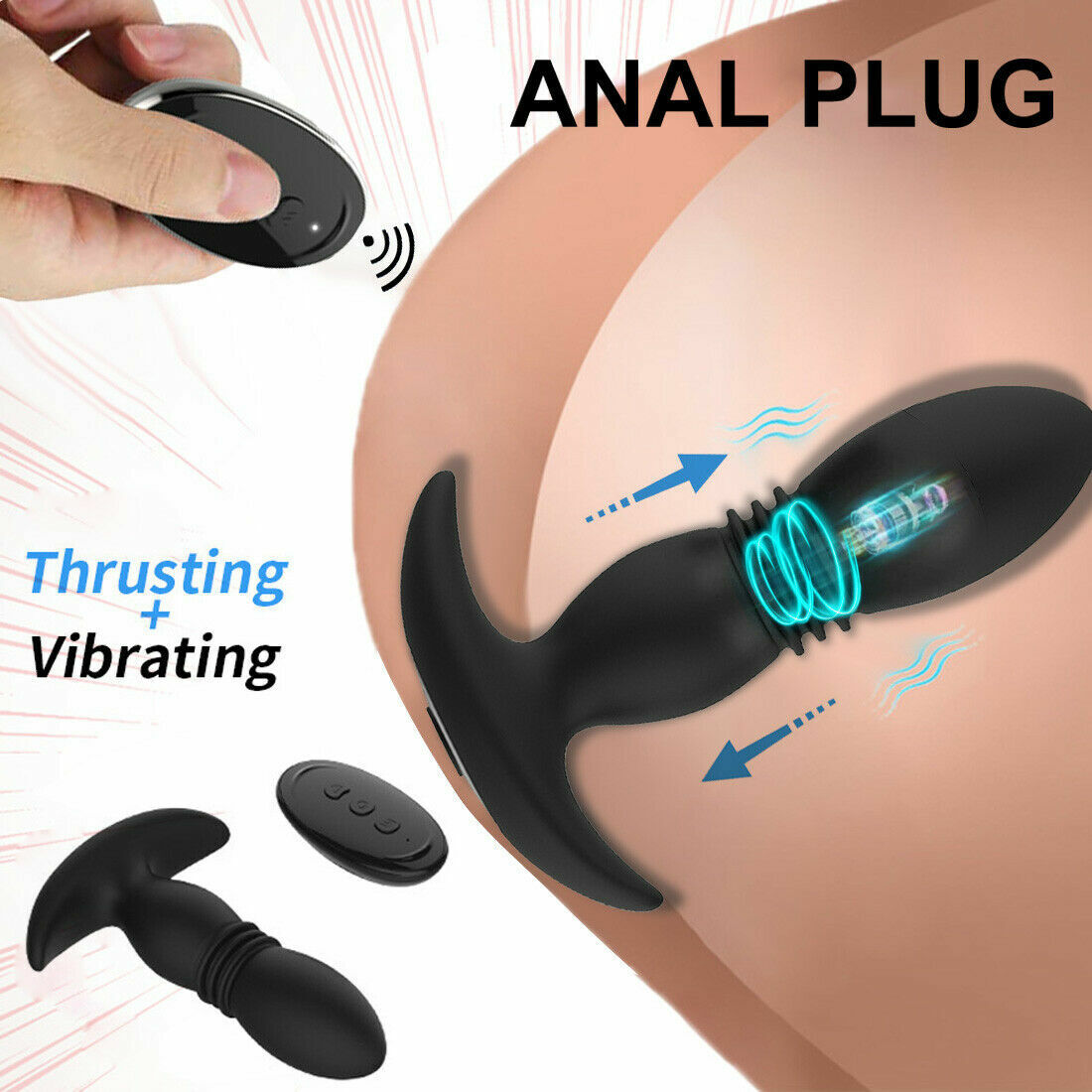Telescopic Vibrator Anal Butt Plug Prostate Massage Thrusting Vibrating Sex Toys