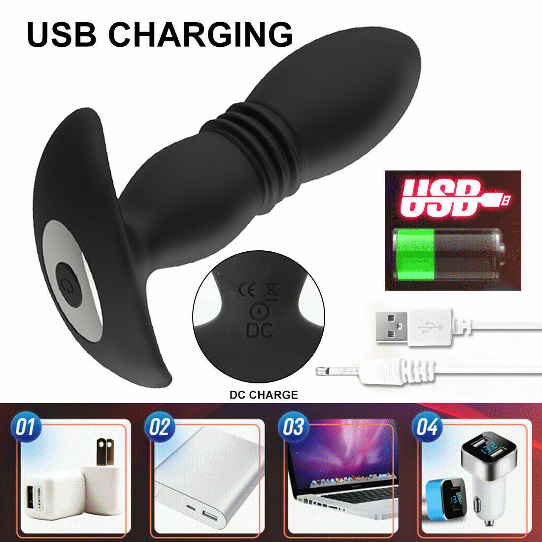 Telescopic Vibrator Anal Butt Plug Prostate Massage Thrusting Vibrating Sex Toys